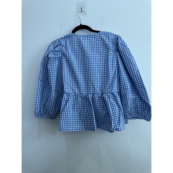 NWOT Women's Checkered Blue Tie Front Top White Country Retro Feminine Medium - Picture 13 of 13